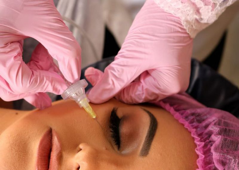 aplicação de carboxiterapia em rosto de paciente mulher