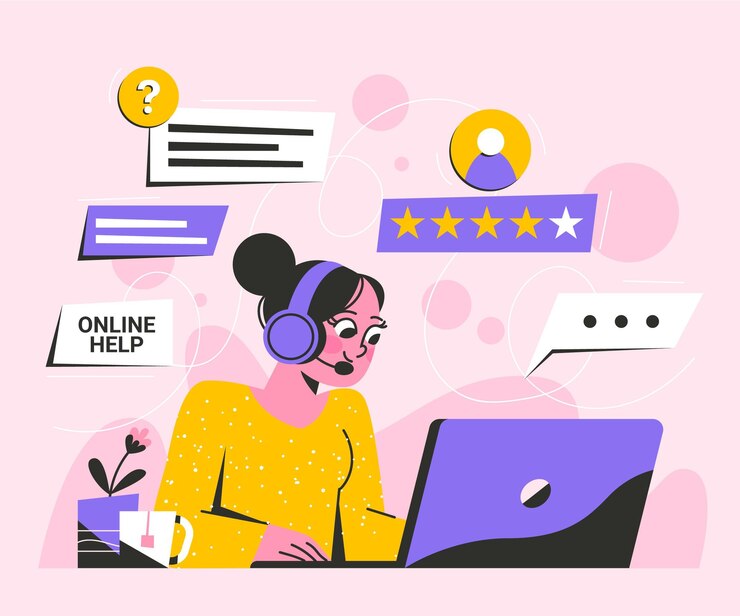 Mulher mexendo no computador, analisando um blog