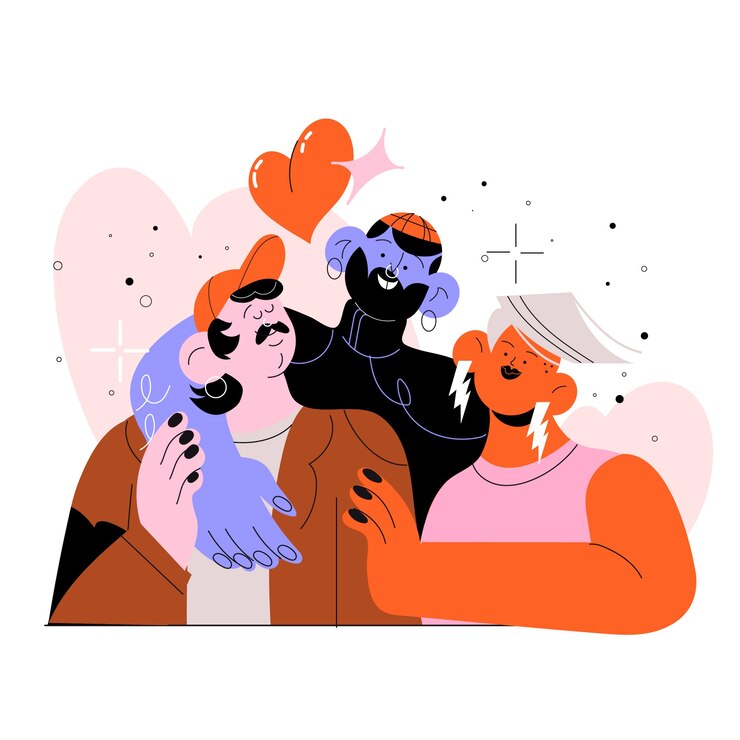 Desenho de 3 pessoas se abraçando.